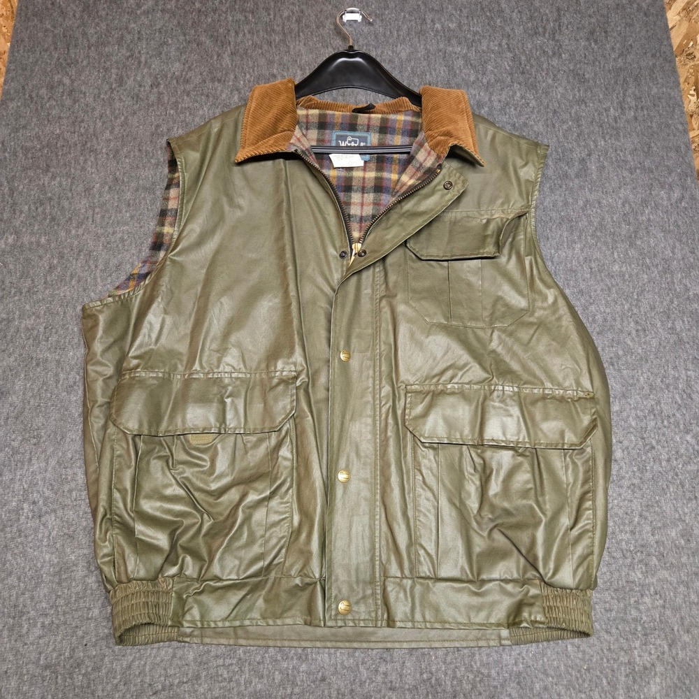 Vintage 90s Woolrich Utility Vest Mens XL Green Wool Lined Hunting Corduroy